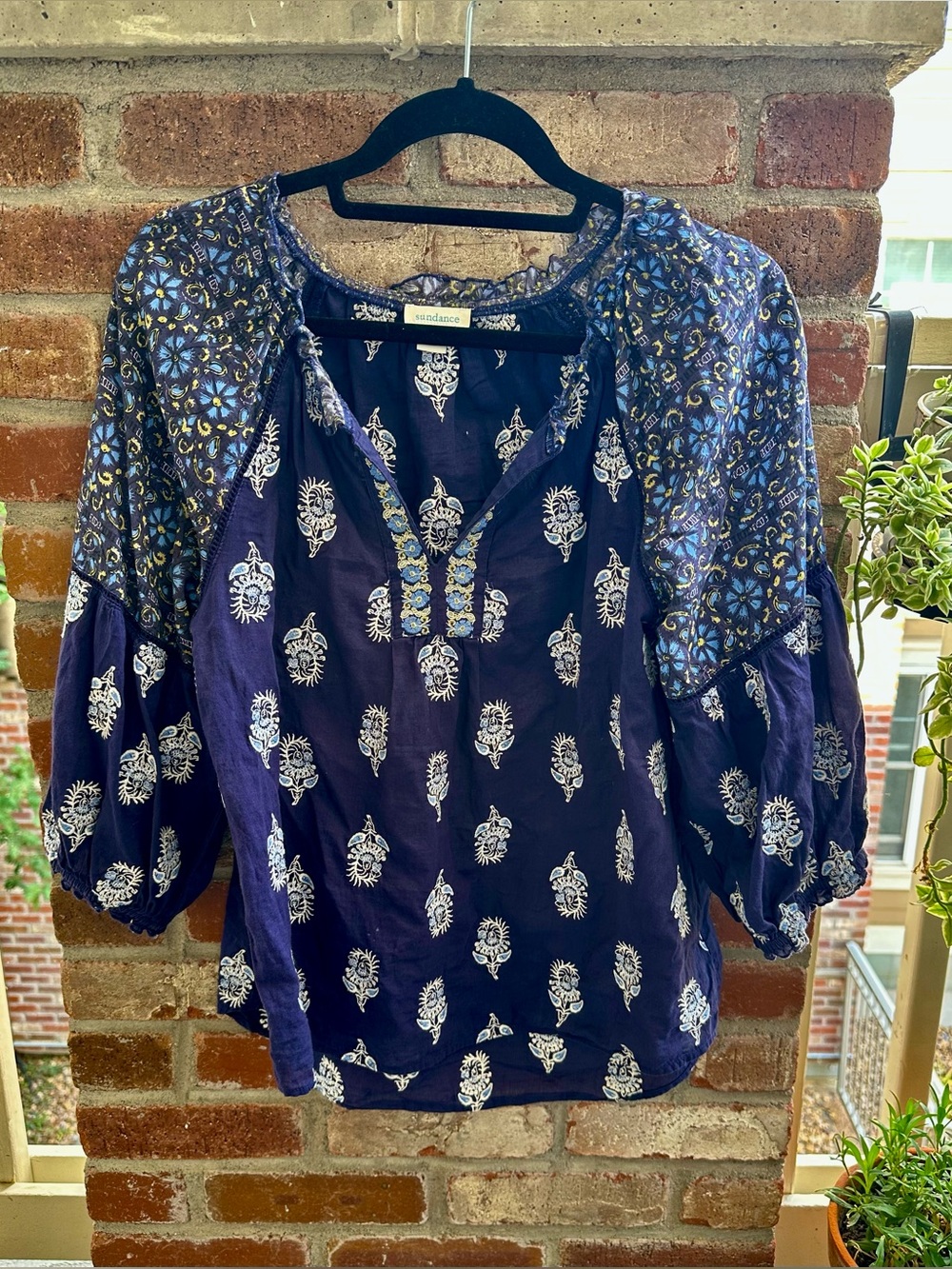 Sundance Lost in Time Embroidered Floral Cotton Peasant Top Small Boho